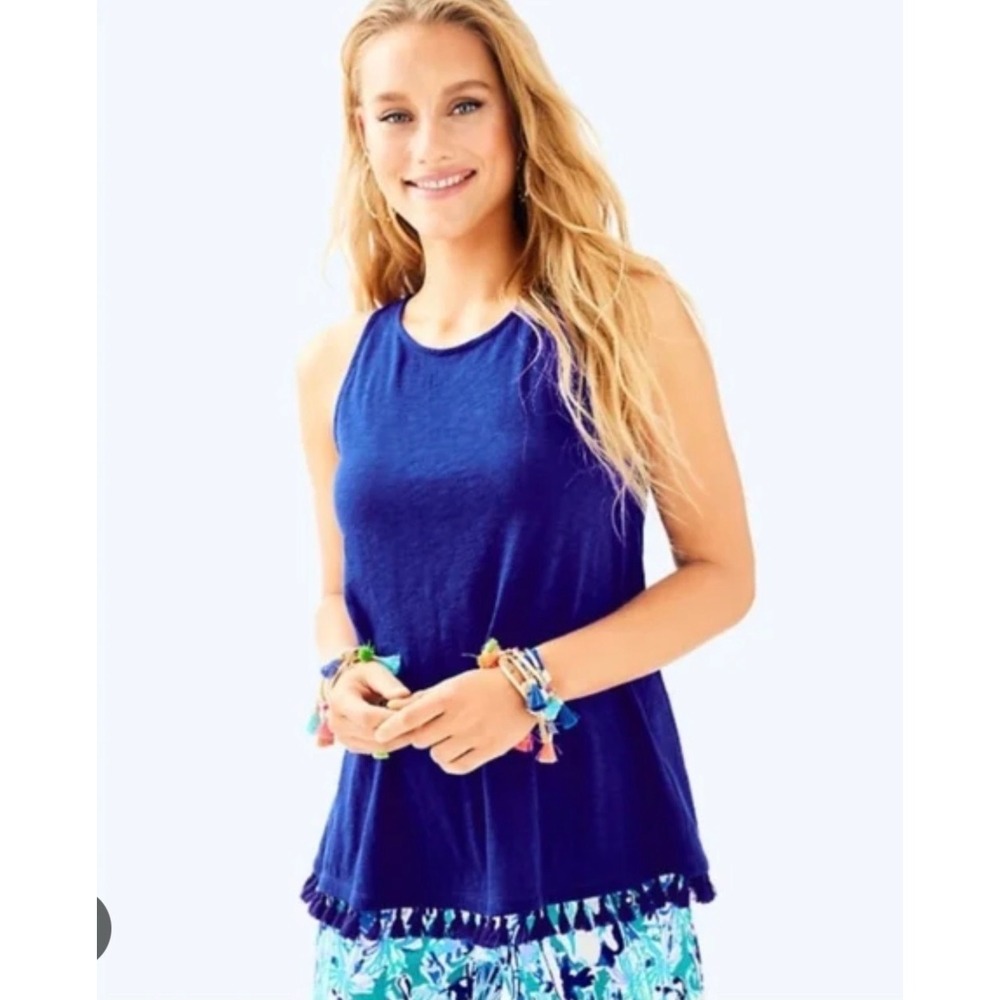 Lilly Pulitzer Navy Blue Tassel Hem Tank Top